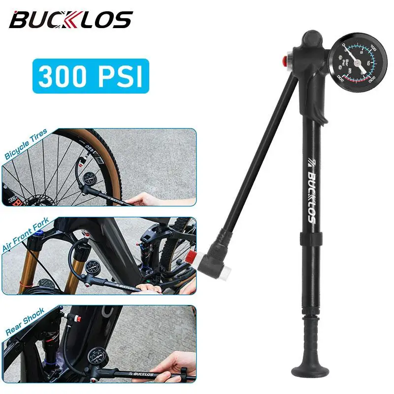 BUCKLOS Bicycle Air Front Fork Pump High Pressure 300 PSI Bike Rear Shock Pump Pressure Gauge Presta Schrader Valve Inflator