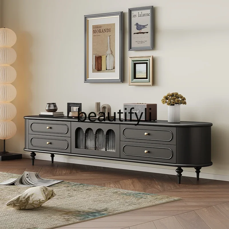 

xqqxqqFrench solid wood TV cabinet black modern simple light luxury high-end living room TV cabinet