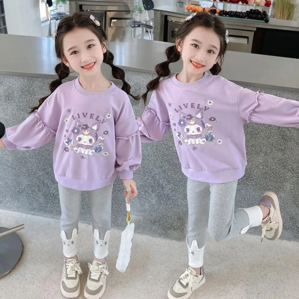 أنيمي سانريو بنات الكرتون كورومي طباعة هوديي مجموعة ملابس للأطفال البلوز + السراويل الطويلة 2 قطعة طويلة الأكمام البلوز #1