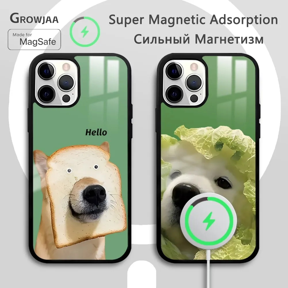 Cute Bread Dog Phone Case For iPhone 16 15 14 13 12 11 Pro Max Plus Mini New Magsafe Mirror Wireless Magnetic Cover