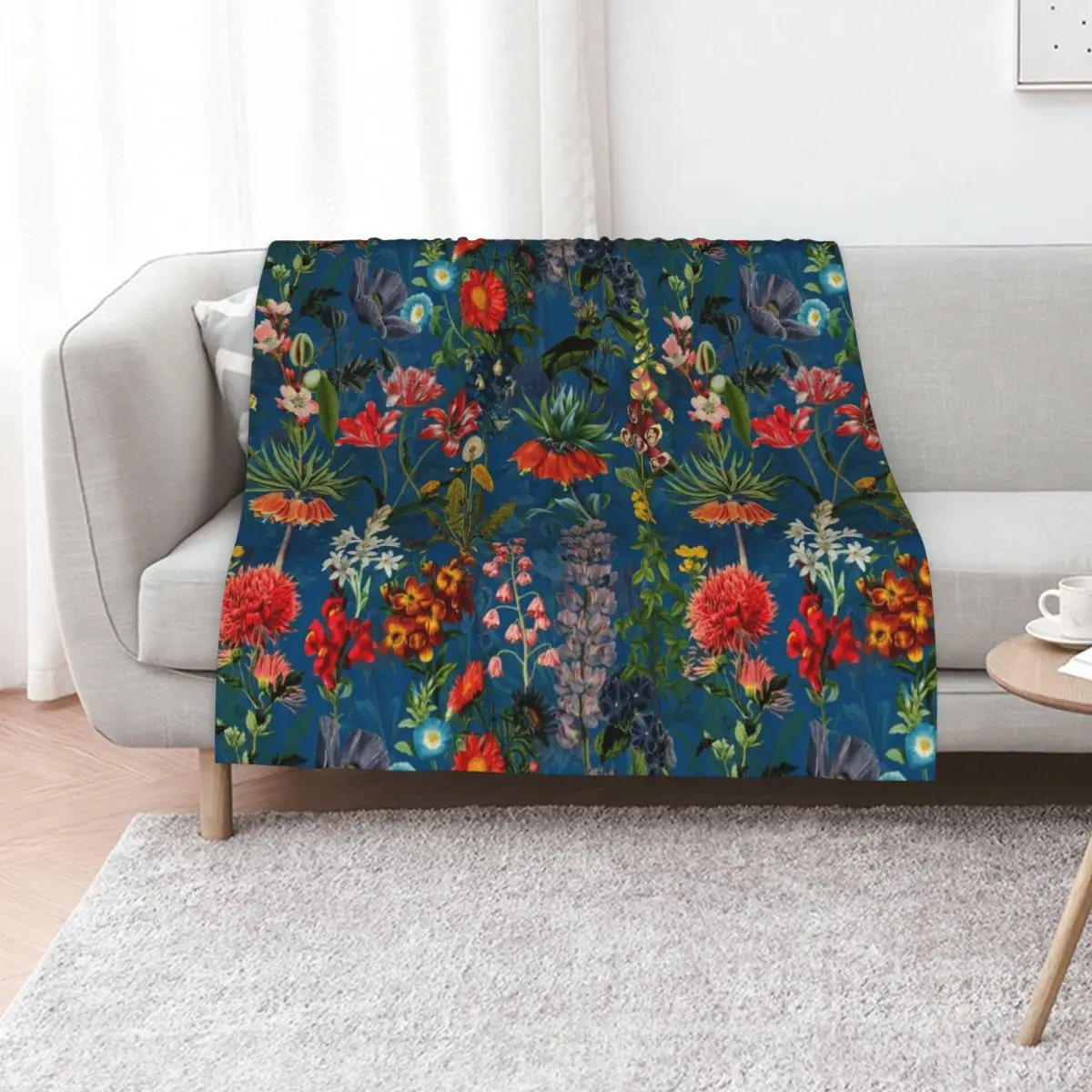 Vintage Blue Springflower Meadow Night Throw Blanket Furry Soft Beds Warm For Baby Flannel Blankets