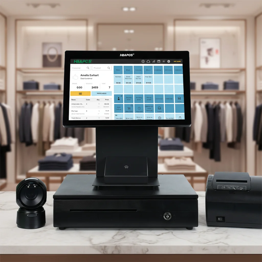 

POS-система для кассовых аппаратов ATV&UTVHBAPOS Q3 с 15,6-дюймовым сенсорным LED-экраном, принтером 80 мм и сканером