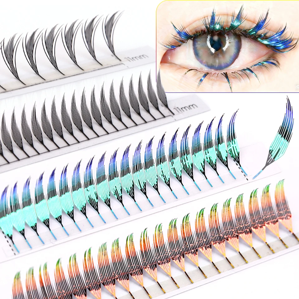ขนตาปลอมแบบพัดสำเร็จรูป สีสันสดใส สไตล์การ์ตูน โฮโลแกรม วิ้งๆ สำหรับฮาโลวีน