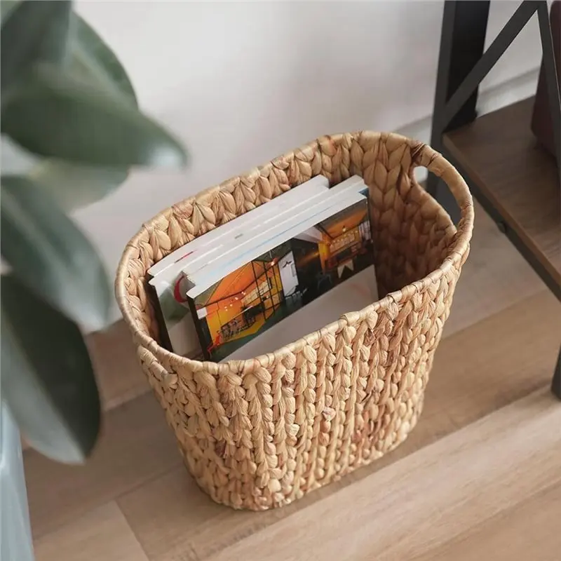 

A92P Bathroom Trash Can, Handwoven Wicker With Handles For Bedroom, Living Room Roon Water Hyacinth Wicker Waste Basket