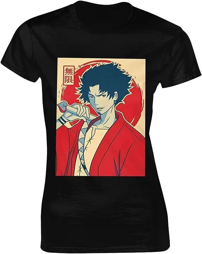 

Samurai Anime Champloo Shirt Women's Fashion Short Sleeve Cotton T Shirts Quick Dry Pattern Custom Tee Tops Black