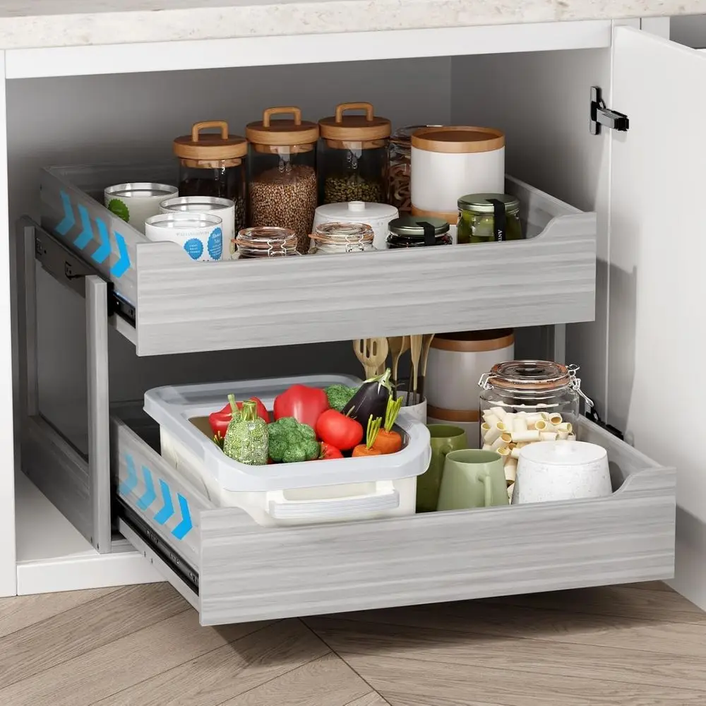 

Pull Out Ders or Cabi, 25" W x 21.65" D x 17" H Slide Out Wooden Pull out Ders, 2-Tier, Heavy-Duty Base Bottom Assembly Slide ou