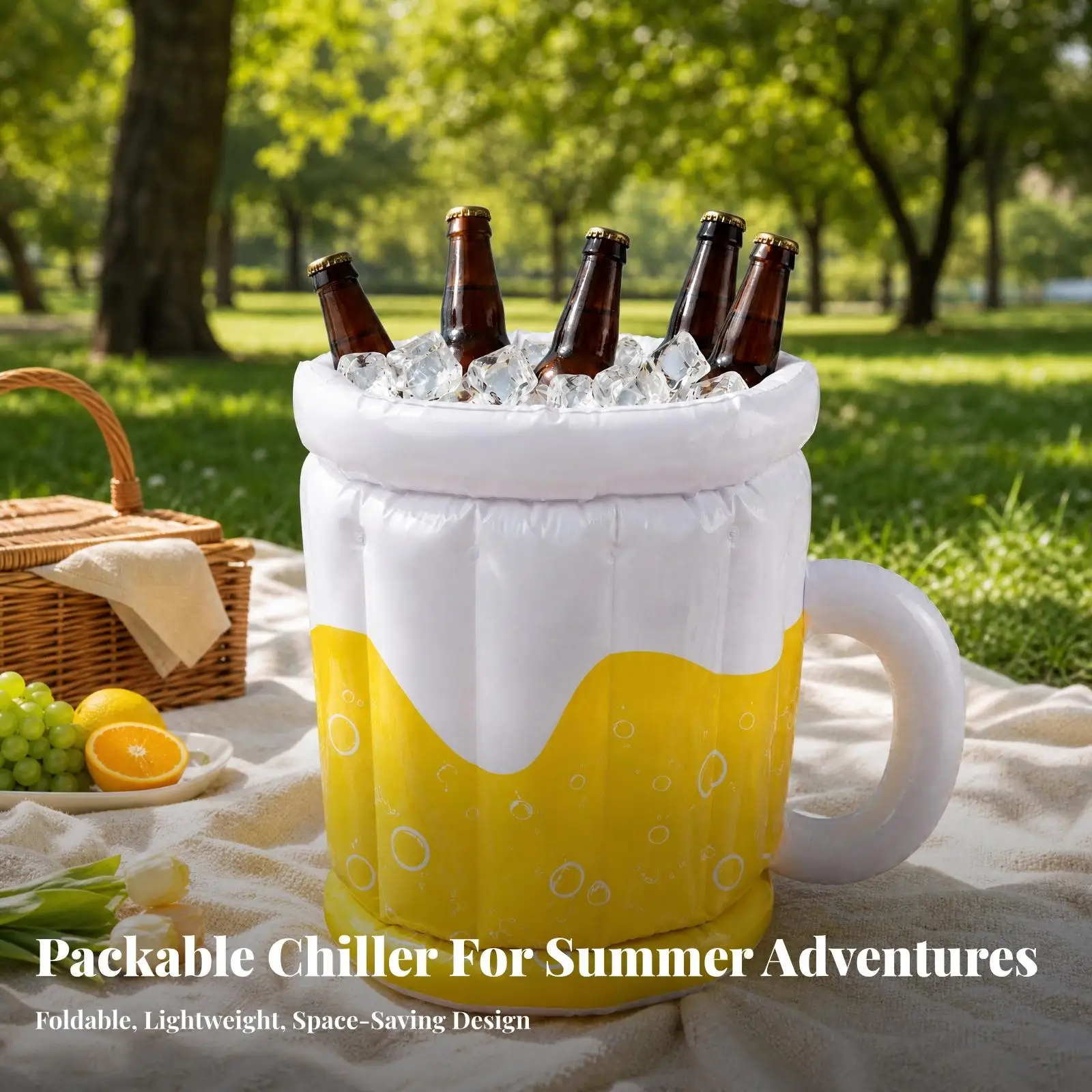 Portable Inflatable Beer Cooler Bucket for Outdoor Parties Pool Beach Picnic White PVC