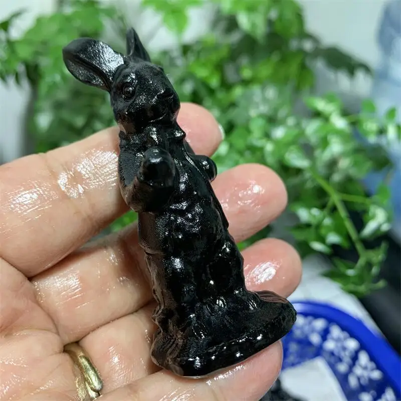 7CM Natural Black Obsidian Gentleman Rabbi Crystal Animal Carving Healthy Children Toy Fashion Home Decoration Gift 1pcs