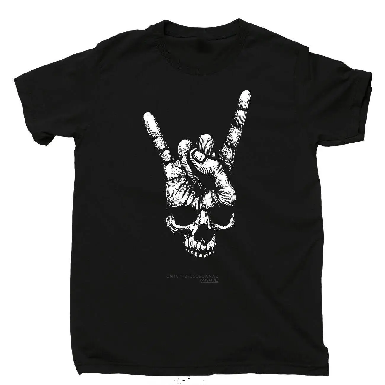 Skull Hand Sign Of The Horns T Shirt Heavy Metal Rock N Roll Band Tattoo Tees tshirt harajuku graphic t shirts Casual Tops Cool