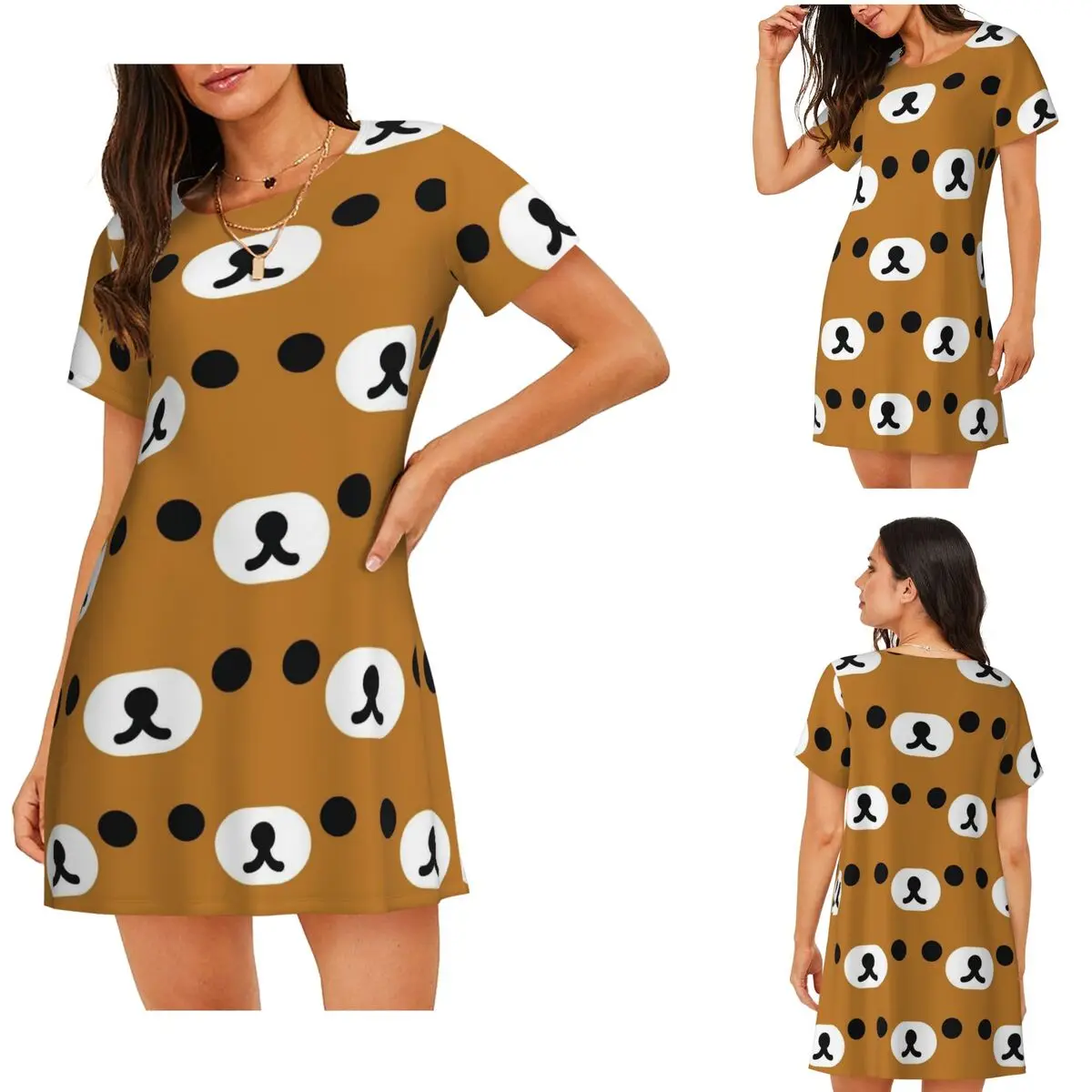 

Custom Rilakkuma Relax Bear Big Face Short Sleeves Nightdress For Sleeping Women Short Sleeve Nightgowns Loose Pajama Dress