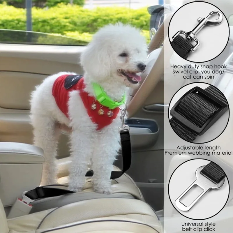 Retractable Pet Car Seat Belt - Secure Your Dog While Traveling - Adjustable Harness and Leash - Essential Car Travel Supplies