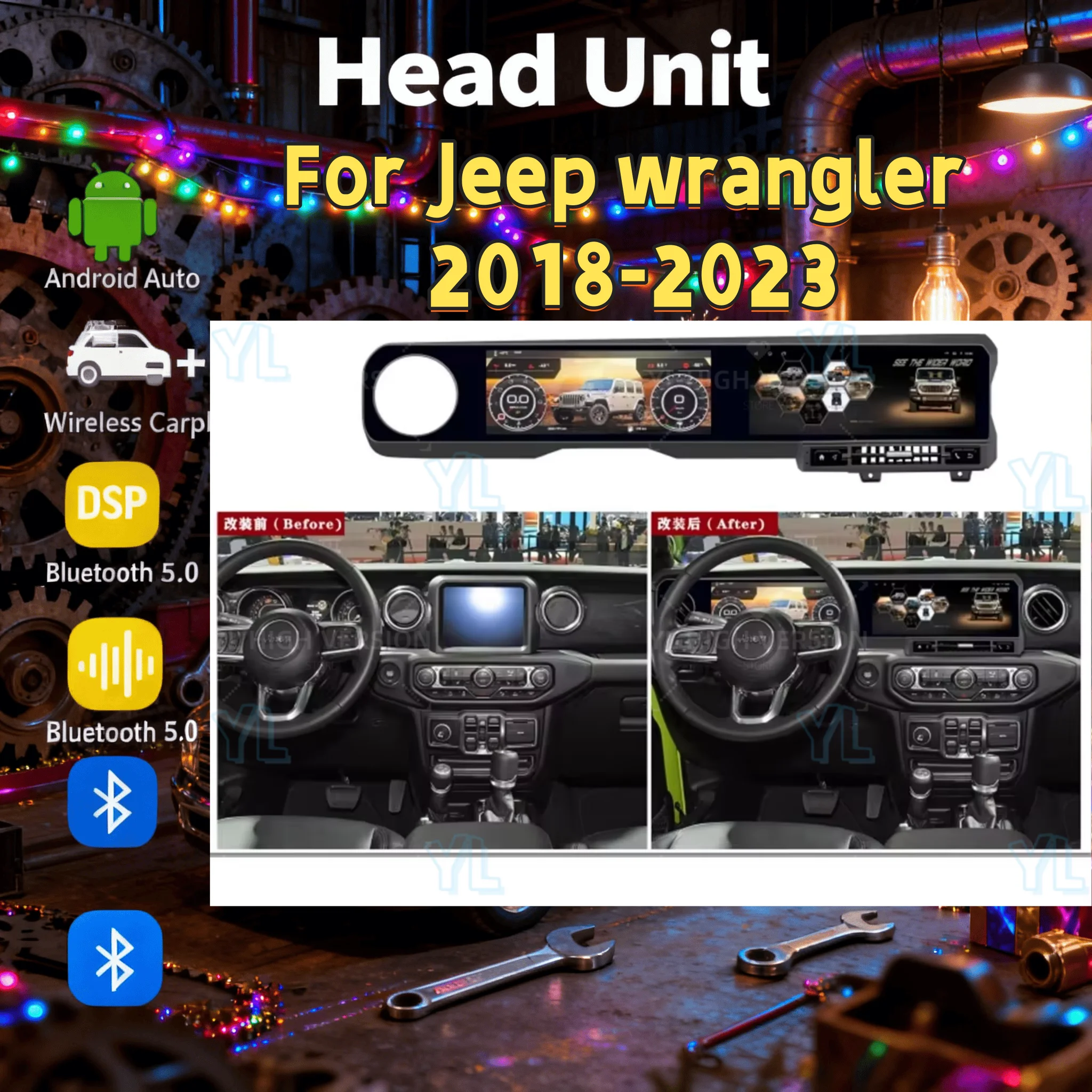 

Android 13 Dual Touch Screen 12.3inch+12.3inch Carplay Car Radio For JEEP WRANGLER 2018-2023 LCD Multimedia Player GPS Stereo 4G