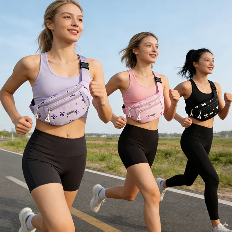 Casual Sweet Bow Printed Women's Chest Bag Large Capacity Layered Design Waistbag Diagonal Cross Bag Lightweight Daily Commuting