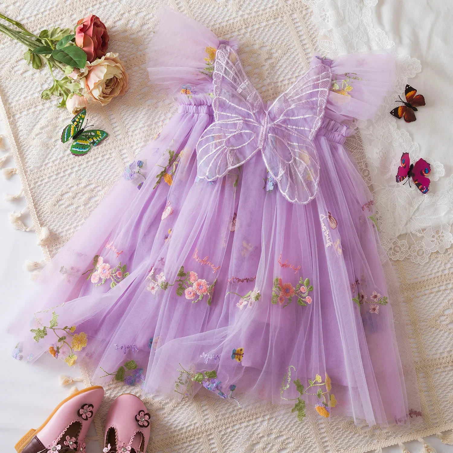 Toddler Girls Butterfly Dress for 1 to 5 Years Embroidery Baby Flower Summer Dress Ruffles Birthday Party Fairy Princess Dress