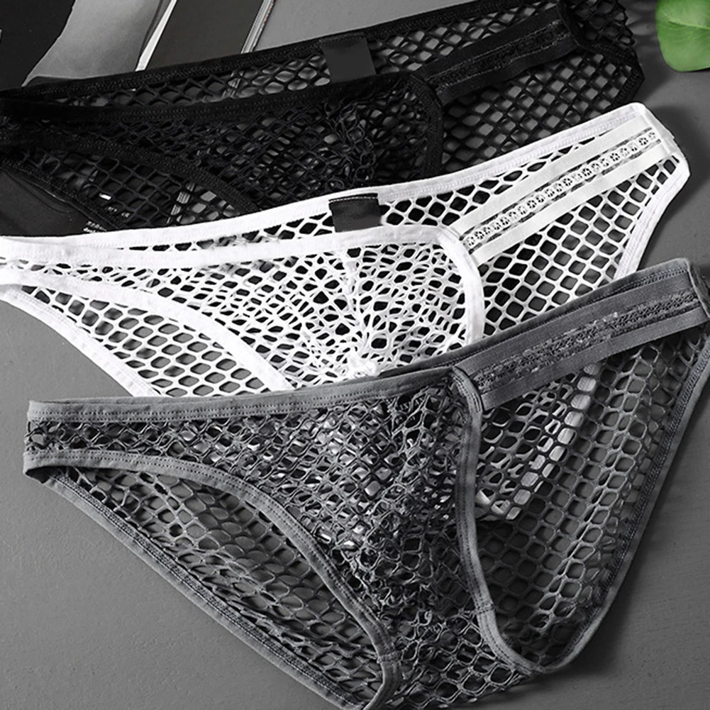 Men Big Mesh Soft Breathable Pouch Underwear Underpants Panties Sexy Briefs Stretch Comfortable Long Boxershorts Male