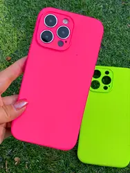 Funda de silicona líquida neón para iPhone, carcasa completa con lente fluorescente para iPhone 15 pro max, 16 Pro Max, 14 Pro, 11, 12, 13, 15 Plus