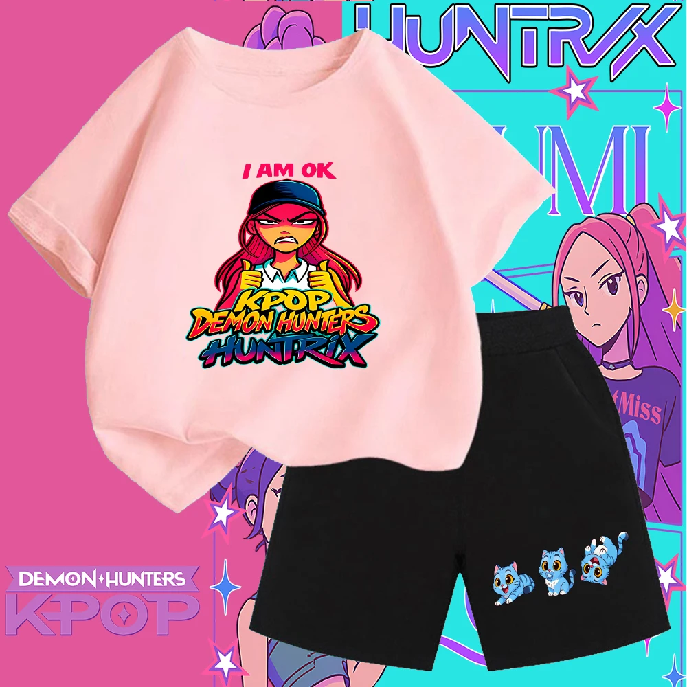 مجموعة تي شيرت برسومات Kpop Demon Hunters Huntrix "I AM OK" للأطفال، نمط ملابس الشارع K - تي شيرت مستوحى من البوب للأطفال