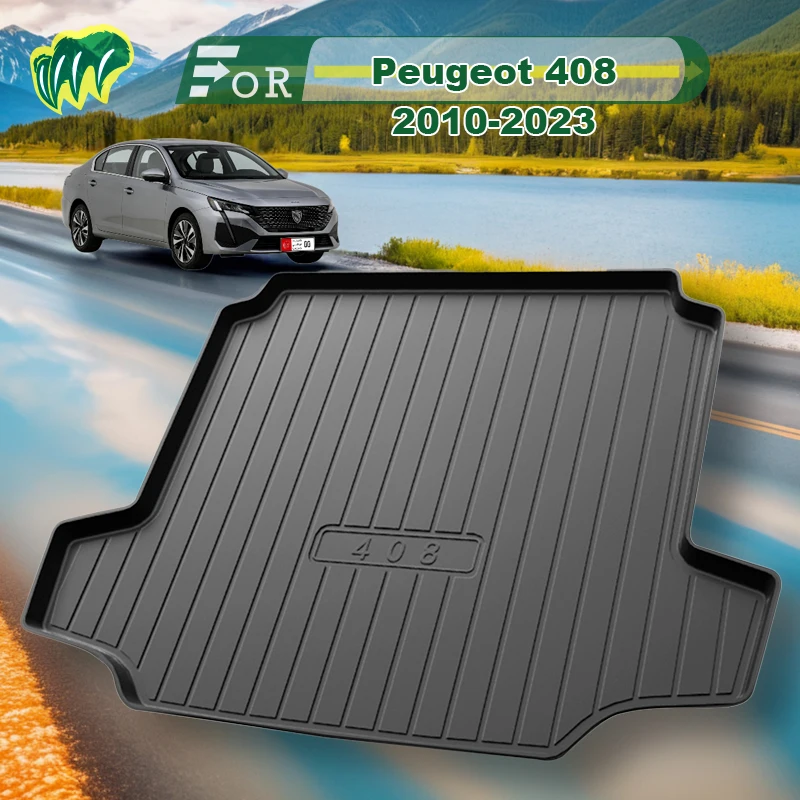 

For Peugeot 408 2010-2023 TPE Custom Fit Car Trunk Mat All Season Black Cargo Mat 3D Shaped Laser Measured Trunk Liners