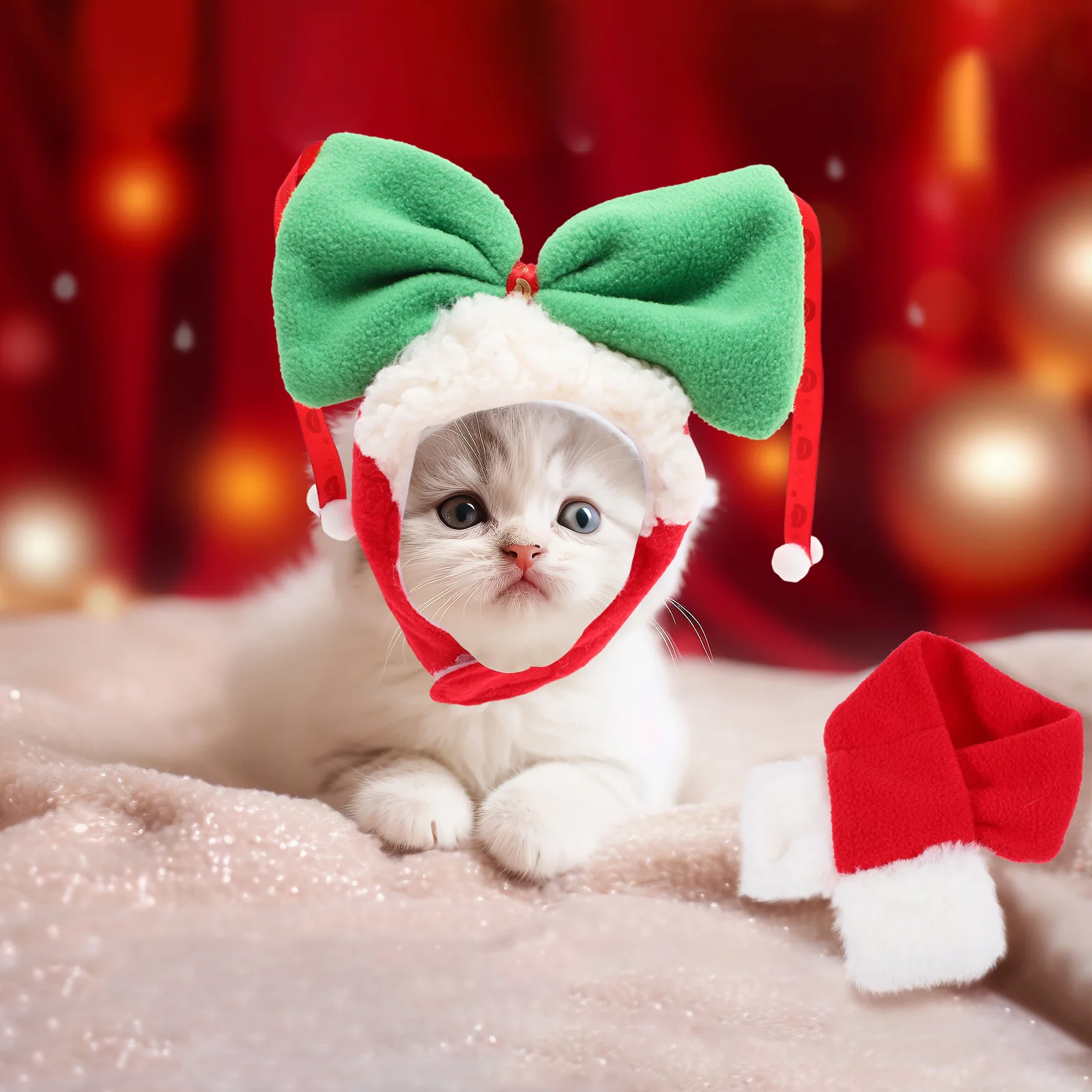 

1 set 1 Set Pet Head Cover Christmas Dog Hat Scarf Decorative Headdress Warm Cotton Puppy Supplies Photo Prop Winter Thermal Kit