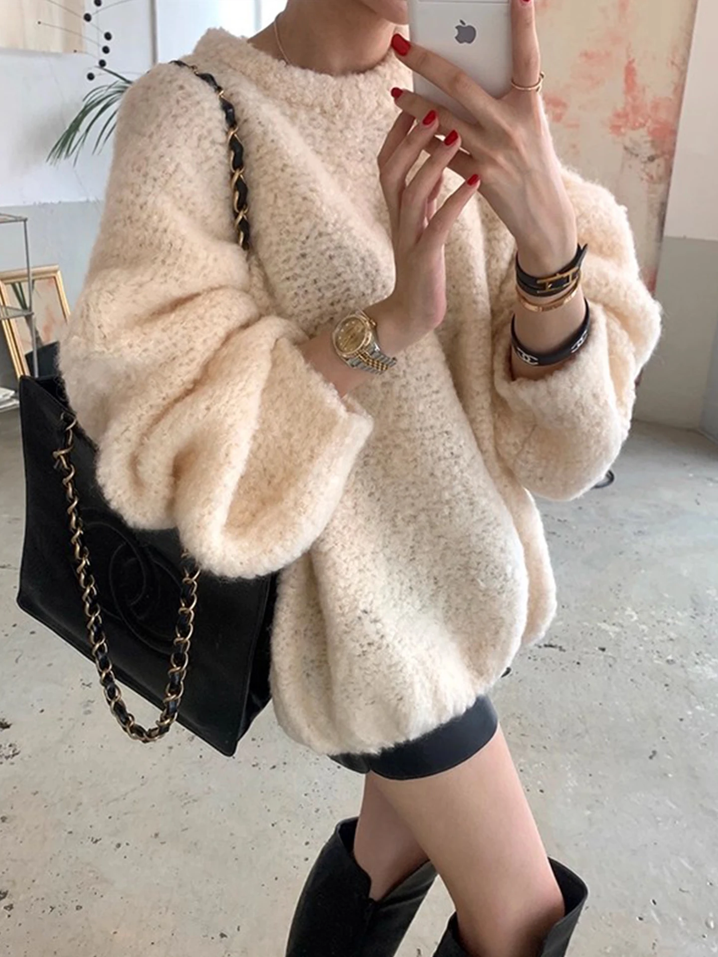 

Lazin Sle Soft Plu Particle Толстовка из искусственного меха ягненка Зимний новый свободный теплый топ Корейская версия Long Sve round Ne