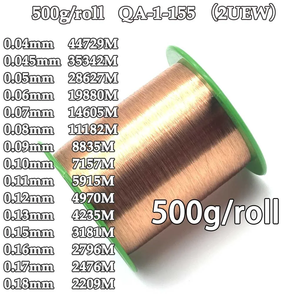 

500g QA-1-155 2UEW 0.04 0.05 0.06 0.08 0.1 0.15 0.16 0.18mm Wire Enameled Copper Wire Magnetic Coil Winding High Temper