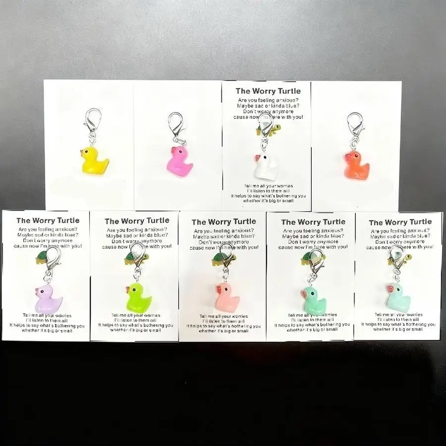 1/5/10/20/50/100pcs Cute Thank You Duck Keychains for Men and Women Durable Metal Backpack Charms with Appreciation Cards, Pocke