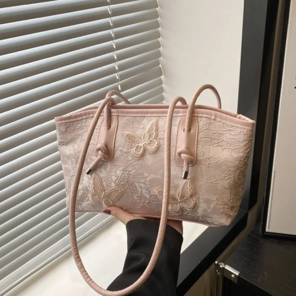 

Retro Y2k Butterfly Tote Bag Commute Large Capacity Shoulder Bag Embroidery Jacquard Pu Leather Handbag Outdoor