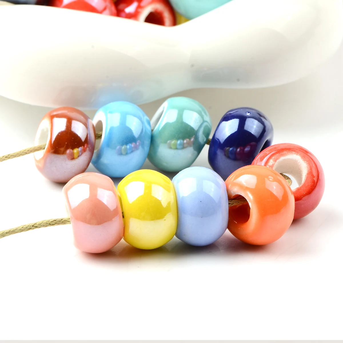 Mixed Big Hole 9X14mm Charms Ceramic Beads Loose Beads for Jewelry Making Porcelain Handmade Diy Jewellery Accesorios