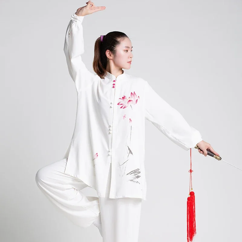 Kung Fu Tai Chi Clothing Martial Arts Clothes Taijiquan Wushu Uniform Wing Chun White Hand Painted 2022 New Style