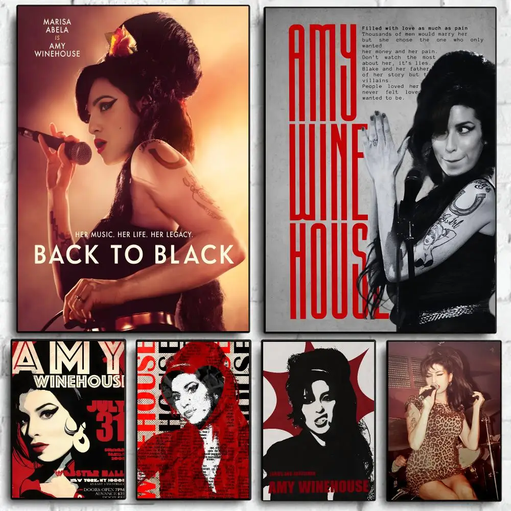 Classic Anime Singer A-Amy Winehouse Poster Self Adhesive Wall Art Decor for Bedroom Living Room Office Home Decor Gift