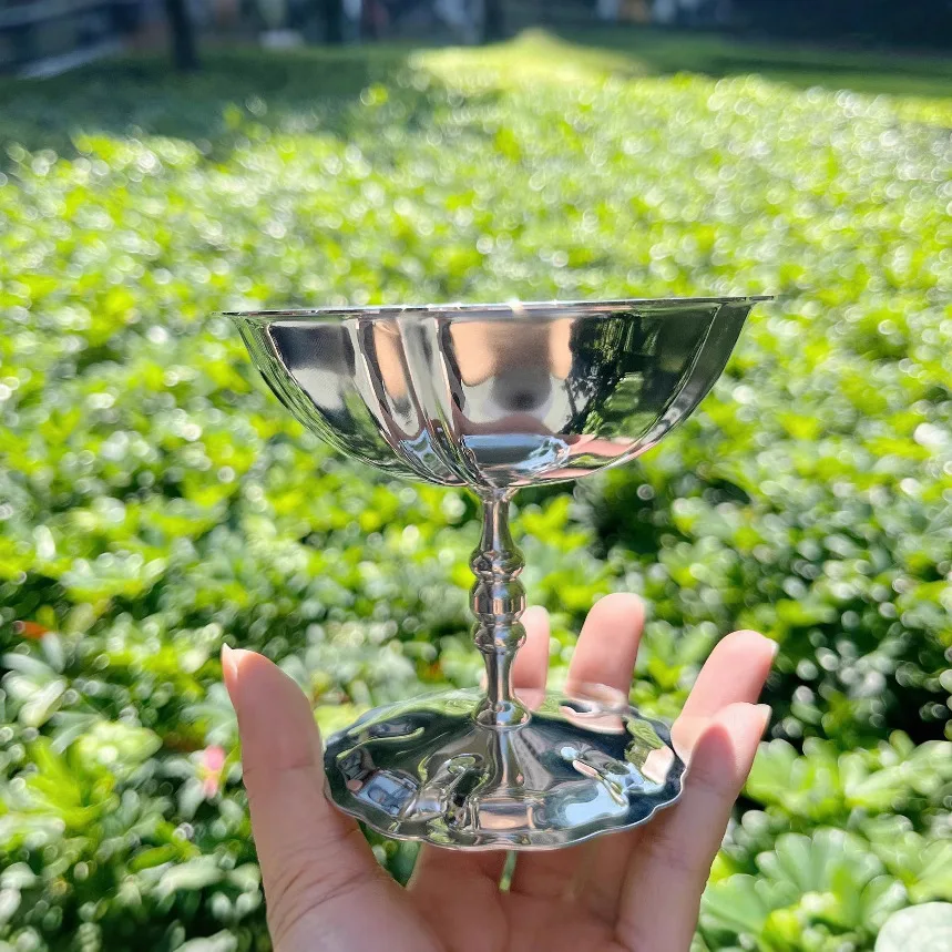 304 Stainless Steel  Dessert Cup Vintage High Foot Pudding Cup  Ice Cream Cup