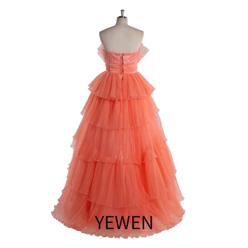 A-Line Tiered Tulle Prom Dresses Princess Pleated Skirt Floor-Length Photo Shoot Dress Formal Occasion Dresses YEWEN #22043