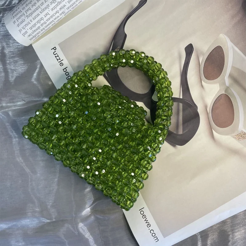 Green Celebrity New Fashion Beaded Handbags Summer Beach Handmade Vintage for Women Femme Party Evening Gift Handle Purses