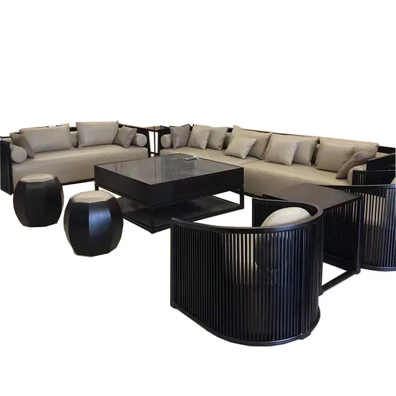 New Chinese sofa solid wood combination chicken wing wood modern light luxury living room model