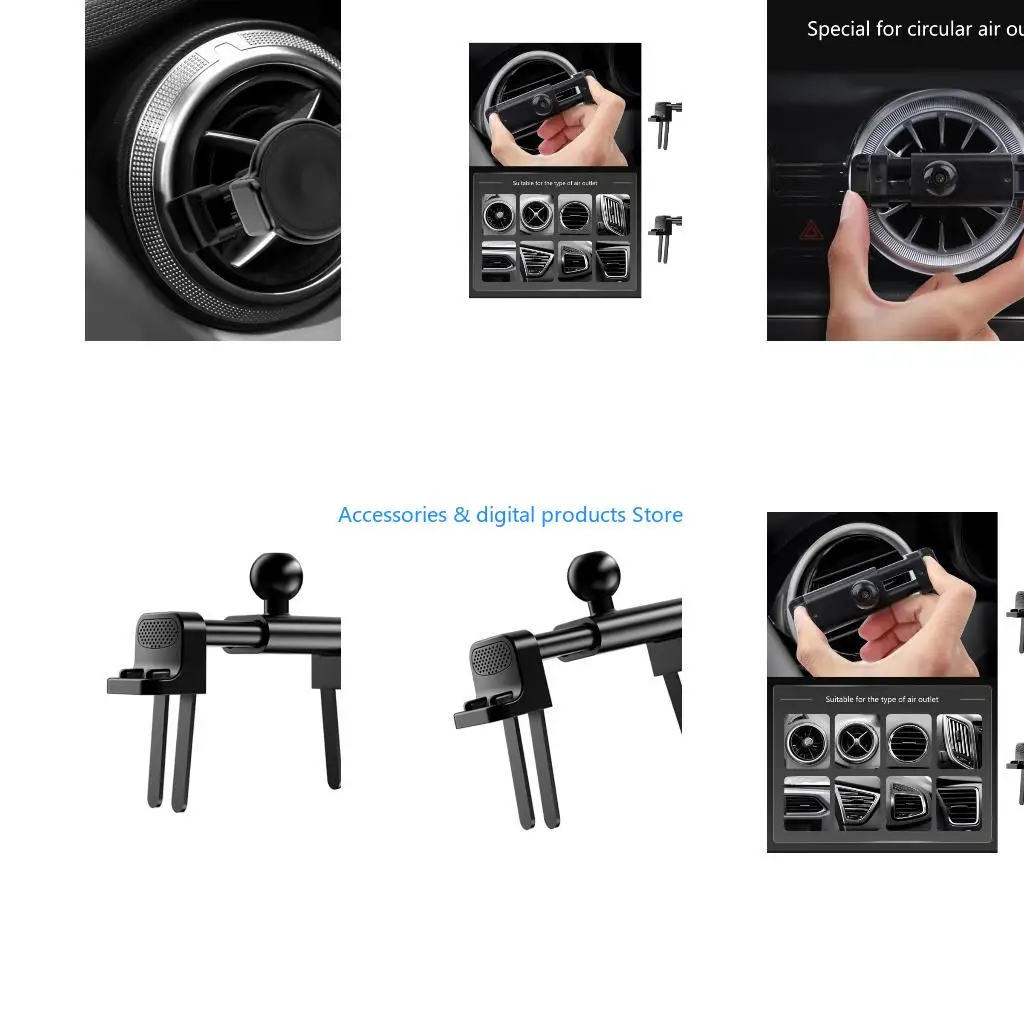 77JD 360 Degree Rotating Car Phone Mount Antivibration Clip Secure Hand Installation Spring Loaded Vent Grip Accessories
