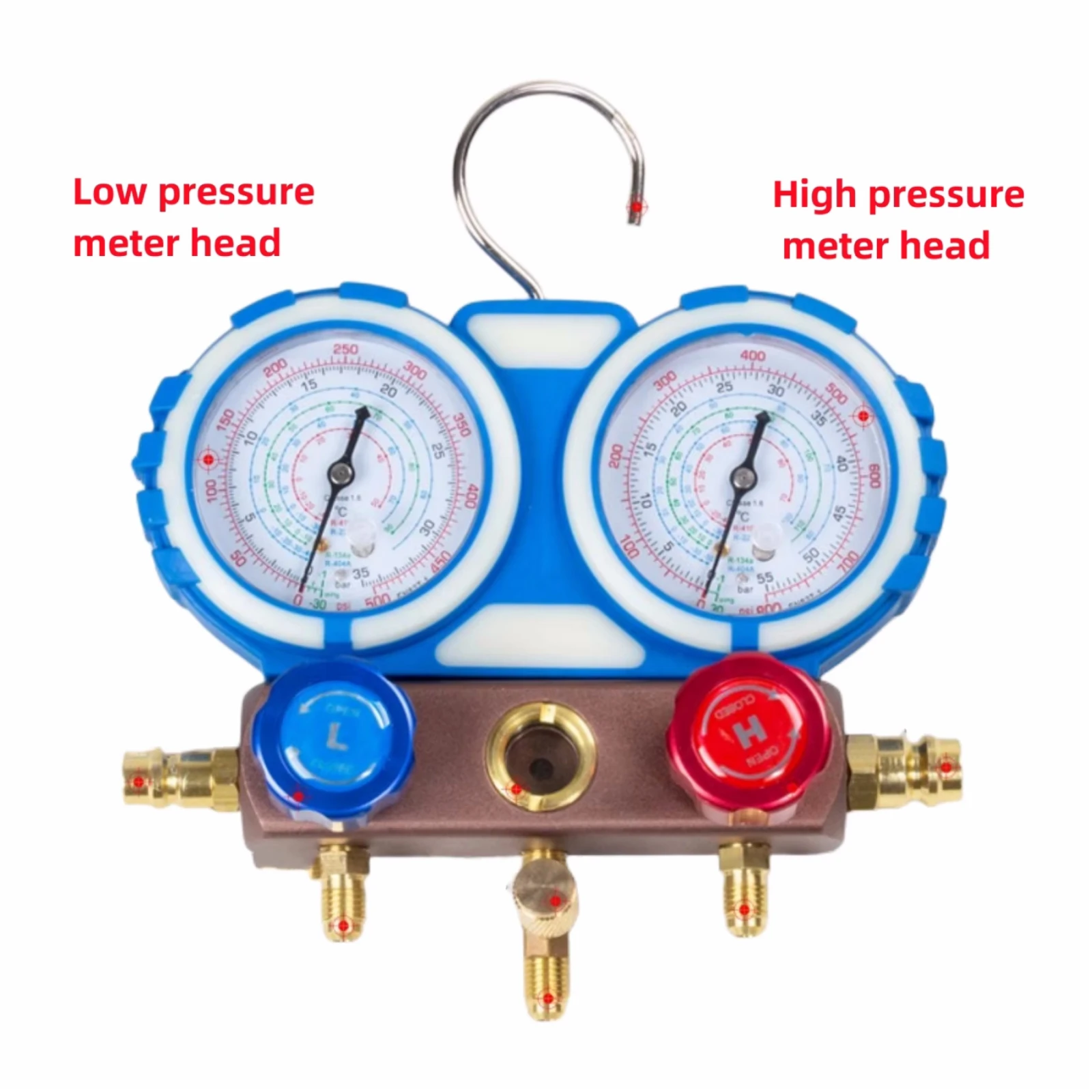 RV65F automobile A/C fluorinated pressure gauge, R22/R410 universal refrigerant dual gauge valve luxury shockproof kit