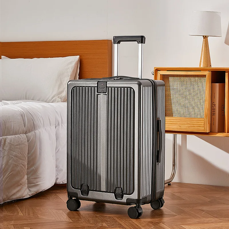 Valise à roulettes universelle avec mot de passe, coffre de voyage ouvert à l'avant, bagage à roulettes, grande capacité, valise d'embarquement à roulettes, 20 po, 26 po