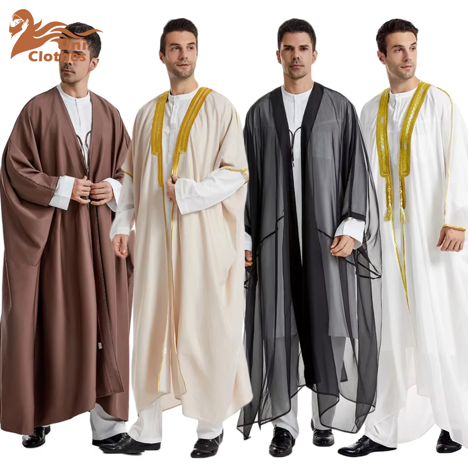 Uni masculino aberto abayas vestido muçulmano quimono islâmico dubai saudita robe oração abaya kaftan ramadan jubba thobe médio oriente roupas