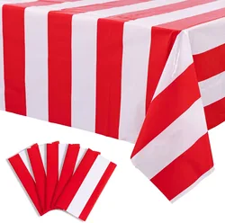 3 Packs Red and White Horizontal Striped Tablecloth 54 x 108 Inch Carnival Circus Theme Party Table Cloths Decorations