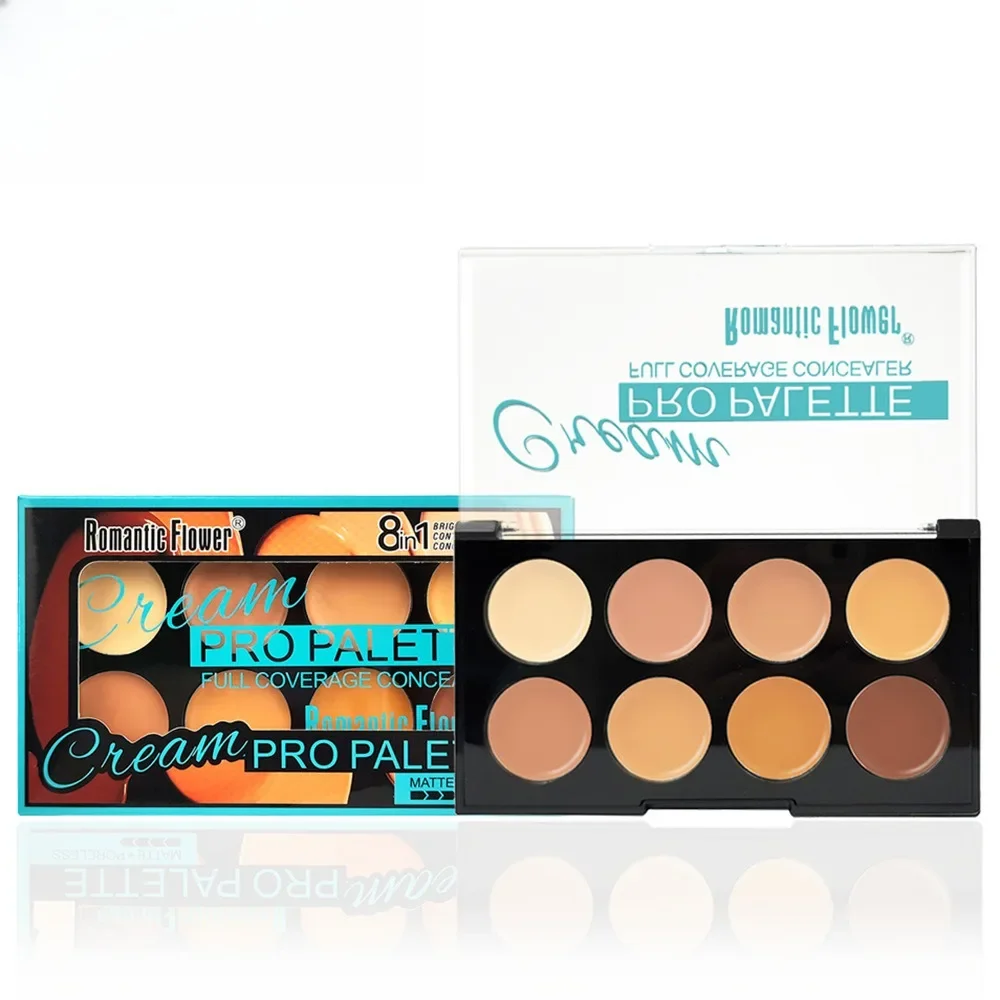 Paleta de corretivo de cobertura total de 8 cores 3 em 1 contorno iluminar cor correta maquiagem facial à prova d'água para olheiras e vermelhidão