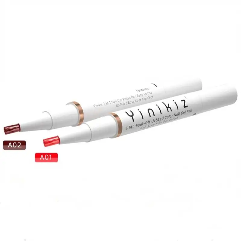 3 In 1 One Step Gel Nail Polish Pen Soak Off UV LED Cured 1Pcs Multifunctional for Home DIY Manicure Nail Art