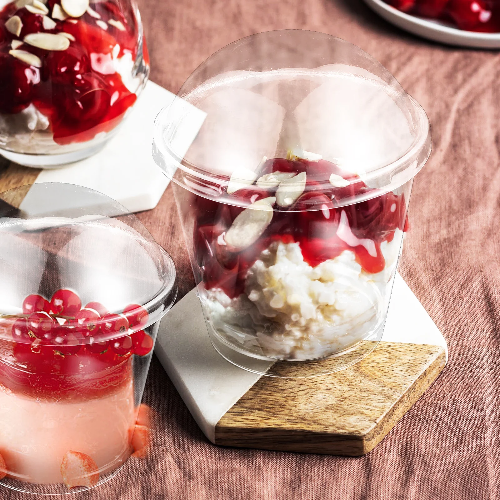 

25 Sets Dessert Cup Lidded Cake Fruit Cups with Small Lids Automatic Desert for Party