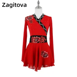 ZAGITOVA Figure Skating Dress Women Girls Ice Skating Mesh Skirt Rhinestones Performance Competition Red Japanese Style