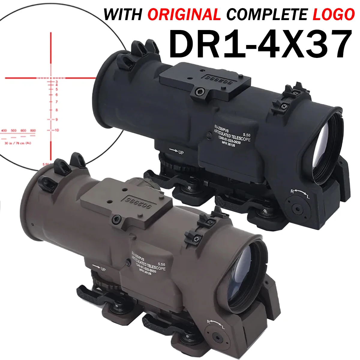 DR 1x-4x Fixed Dual FOV Red Illuminated Scope Tactical Range Finder Reticle  Collimator 1-4x37 Red Dot Sight for 20mm Mount