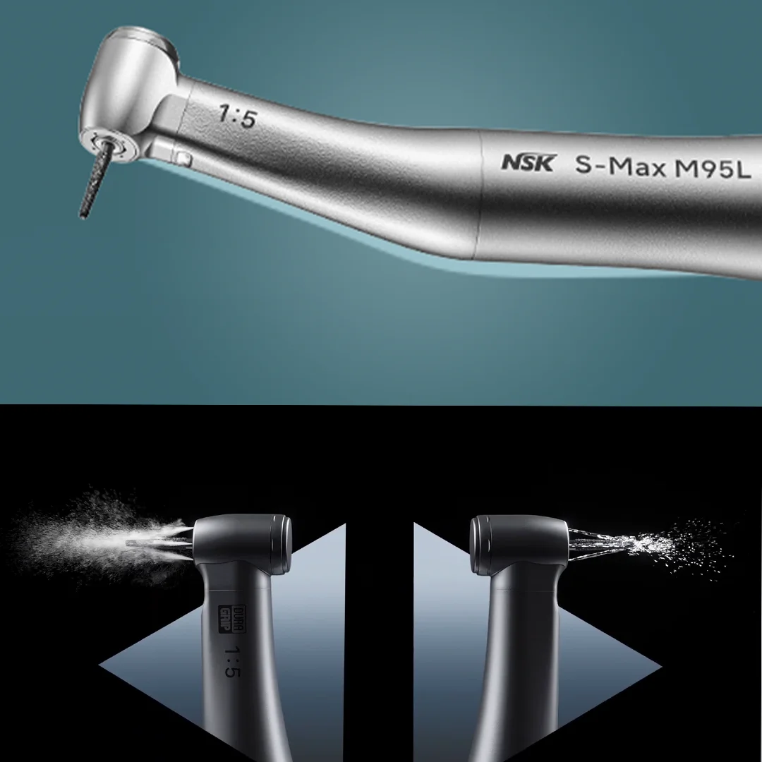 NSK S-MAX M95L Optic Fiber Red Rings contraangulo Spray Air On/Off Switch Dental 1:5 Increasing Speed Handpiece Contra Angle