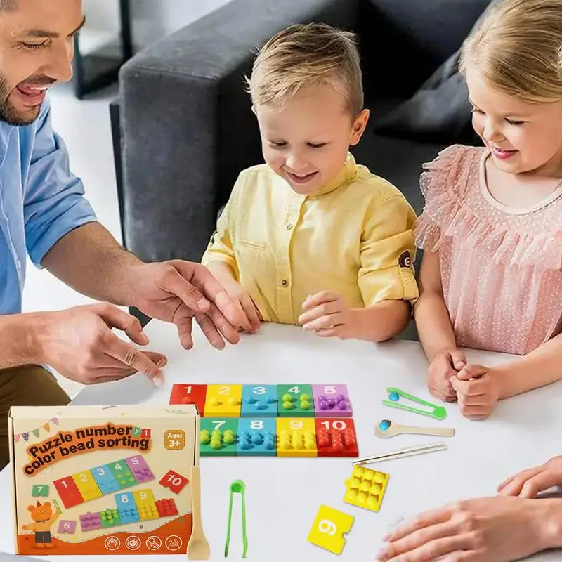 Wooden Sorting Game Clip Bead Counting Toy For Kids Fine Motor Skills Toys Color Recognition Training Set For Boys And Girls