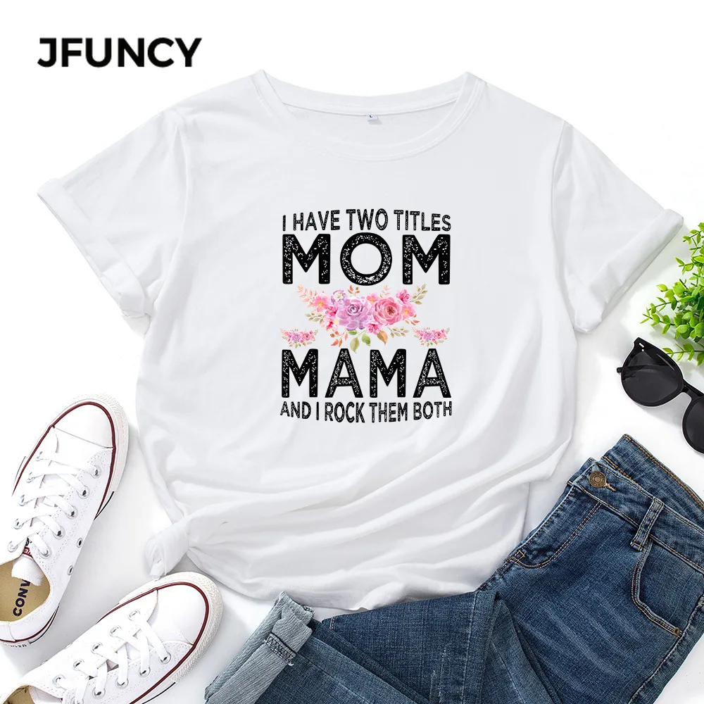 JFUNCY Casual Cotton T-shirt Women T Shirt Mom Letter Printed Oversized Woman Harajuku Graphic Tees Tops