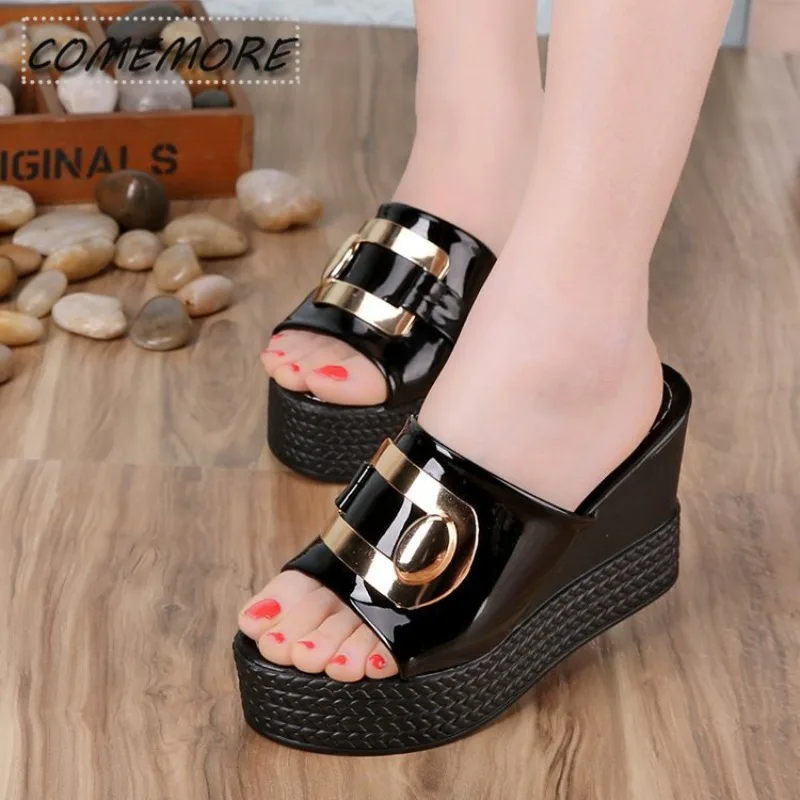 Casual Platform Wedges High Heels Sandals Ladies Shoes Summer New Beach Slippers Designer Fish Mouth Fashion Outside Round Head