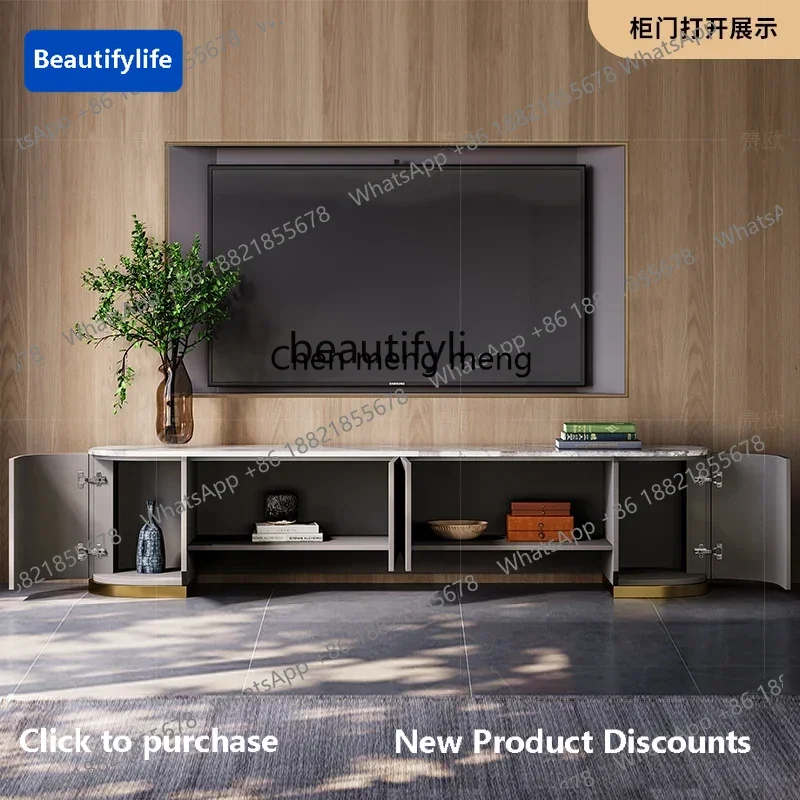 

183Light luxury TV cabinet custom modern Italian high-end marble coffee table floor cabinet combination6005