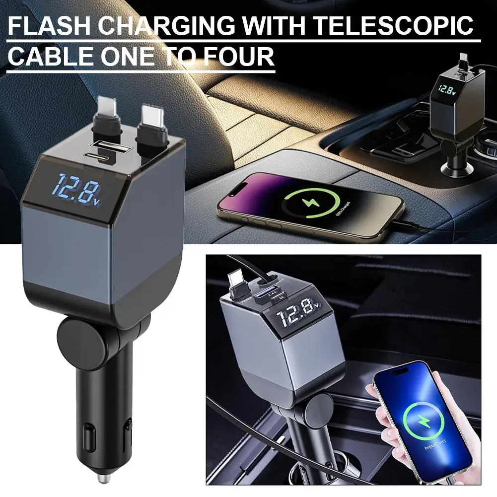 87W 45 In 1 Car Charger Car Cigarette Lighter Plug Portable Telescopic PD Adapter Charging Fast Cable U3X5